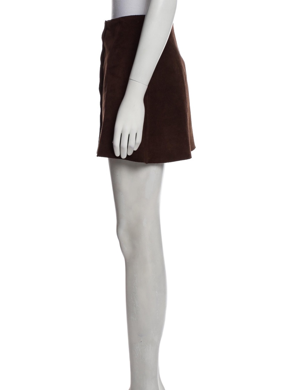 Reformation Dark Brown Suede Button-Front Mini Skirt - Picture 3 of 8